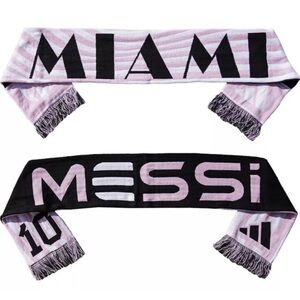 ADIDAS Inter Miami #10 Lionel Messi Pro Soccer Scarf with Fringe PINK AND BLACK
